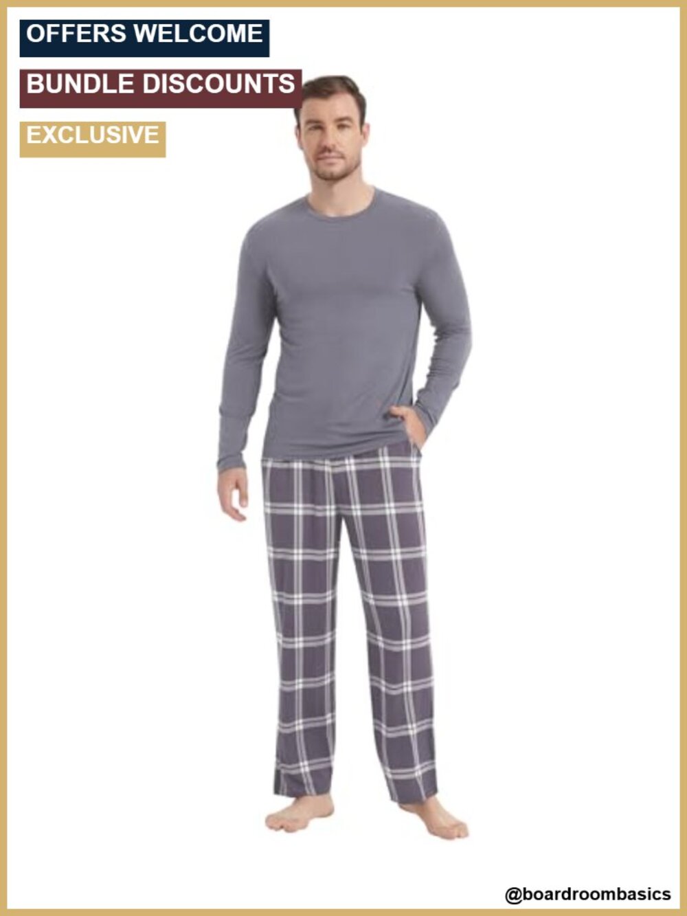Men's Viscose Bamboo Pajama Set Long Sleeve Sleepwear with Pockets